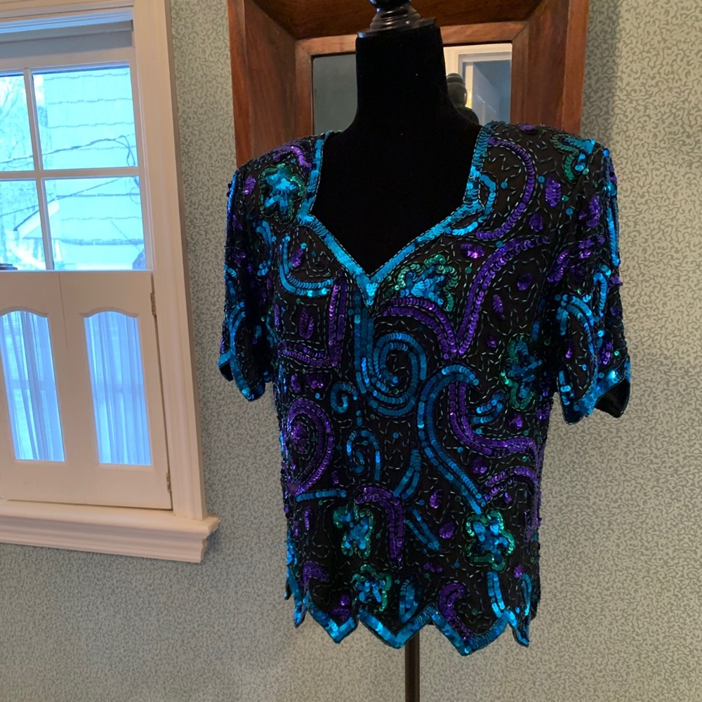 Silk Sequined Blouse, Size L